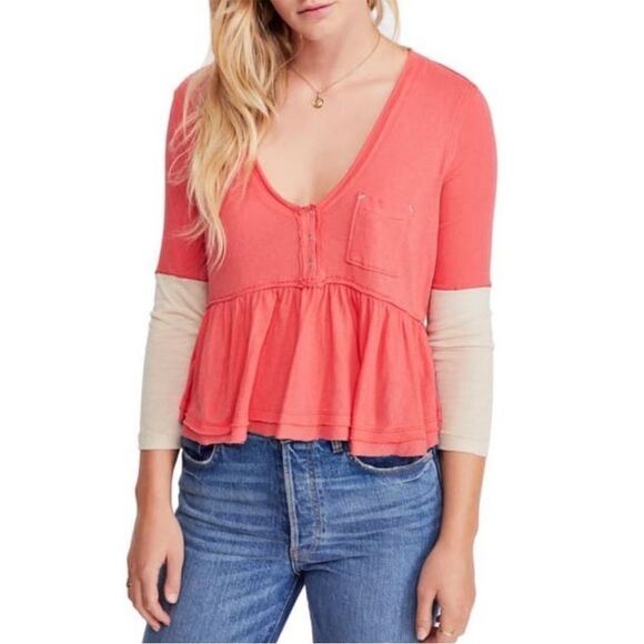 Free People Womens Size Medium Heart of Mine Colorblock Cotton Top - Picture 2 of 12